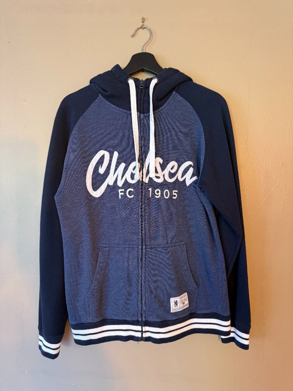Chelsea FC Men's Full Zip Graphic Sweatshirt Hoodie Navy Blue Small